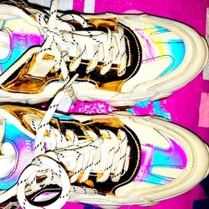 Iridescent gold & purple womens shoes, great gift!